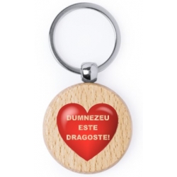 Breloc lemn rotund, Dumnezeu este Dragoste!